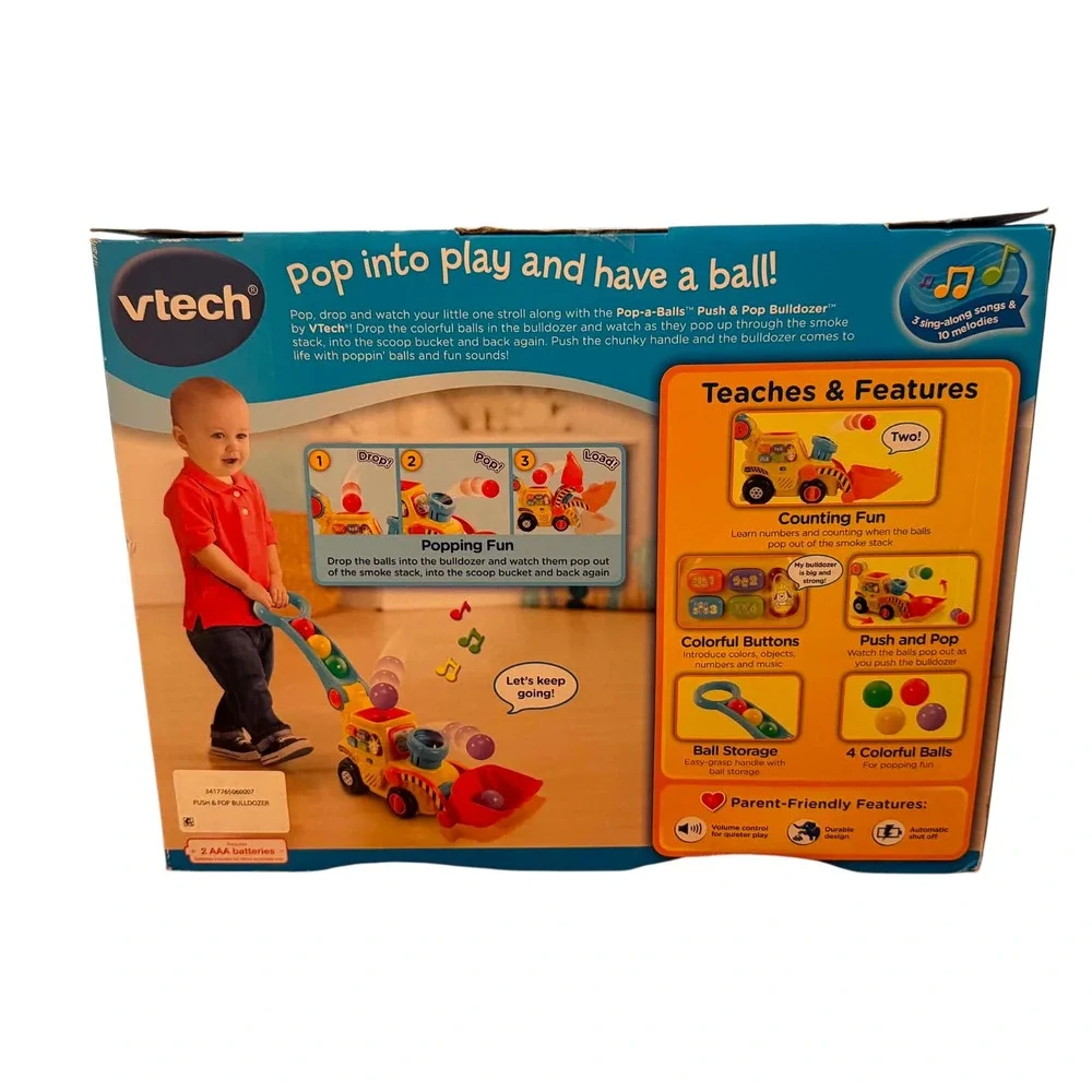 VTech Pop-a-Balls Push and Pop Bulldozer Toddler Learning Toy Yellow 12-36M